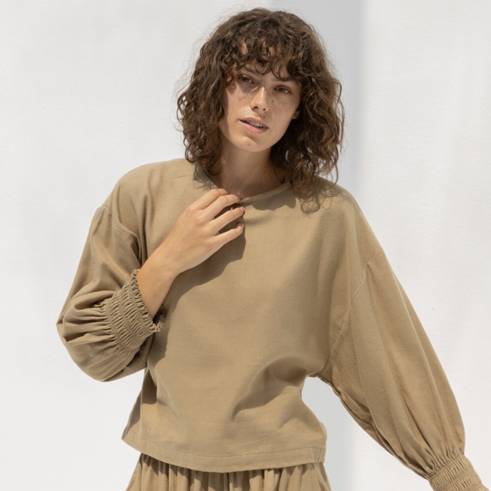 Black Crane Accordion Top - Mocha